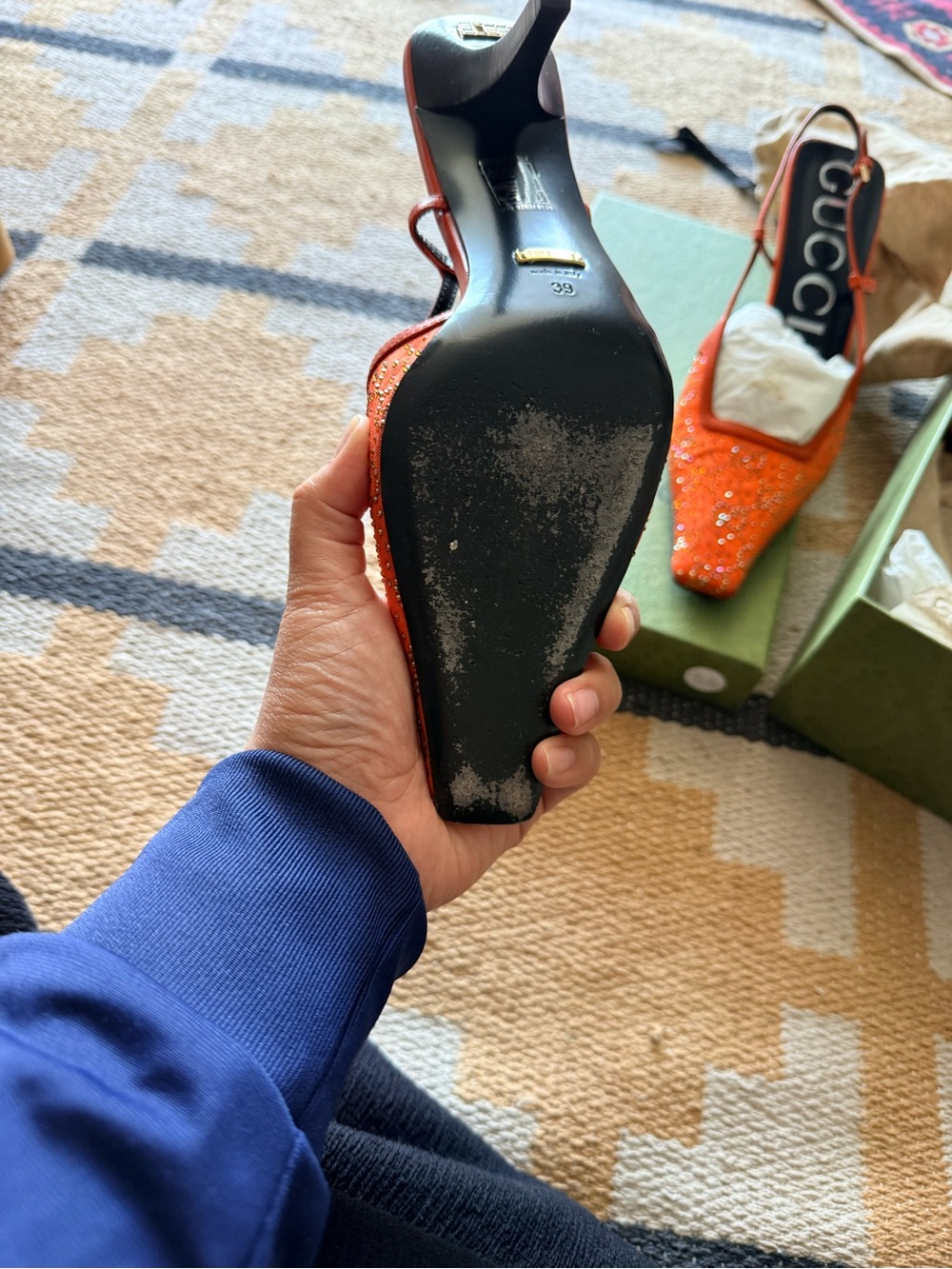 Gucci Orange Crystal-Studded Slingback Pumps - Picture 6 of 9